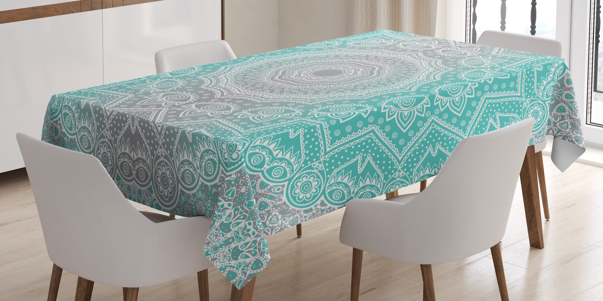 Grau und Türkis Tischdecke Ombre Ethnic