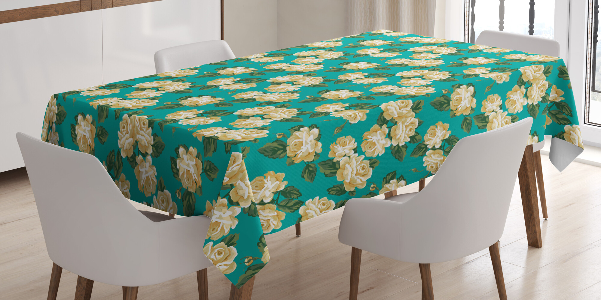 Gelb und Blau Tischdecke Englisch Roses